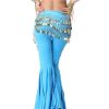 Chiffon Light Blue Belly Dance Scarf With Dangling Gold Coin Belt Skirt 158 Coin