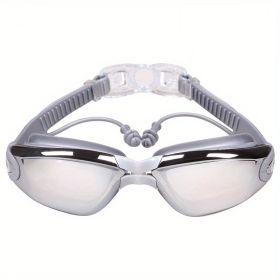 One-piece Earplugs Waterproof And Fog-proof; High-definition Myopia Adult Swimming Glasses; Swimming Goggles And Swimming Supplies. (Color: Silver Gray)