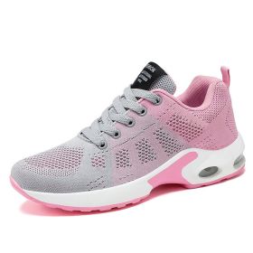 Women Mesh Casual Sport Shoes 36-42 Breathable Lightweight Running Air Cushion Outdoor Soft Sneaker Spring Summer Autumn New (Color: grey pink, size: 38)