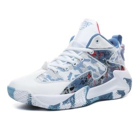 Men's Basketball Shoes Casual Running Shoes High Top Basketball Shoes Fashion Comfortable Breathable Large Size (Color: White blue, size: 36)