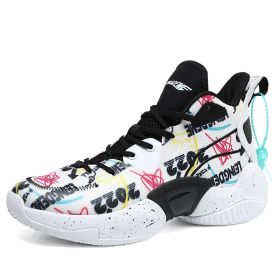 New fashion basketball shoes men's wear-resistant MD outsole sports shoes women's outdoor breathable sports basketball shoes (Color: White, size: 36)