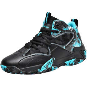 Men's Basketball Shoes Breathable Cushioning Anti-skid Wear-resistant Sneakers Ladies Training Basketball Shoes Large Size (Color: black turquoise, size: 37)
