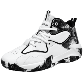 Men's Basketball Shoes Breathable Cushioning Anti-skid Wear-resistant Sneakers Ladies Training Basketball Shoes Large Size (Color: White and black, size: 43)