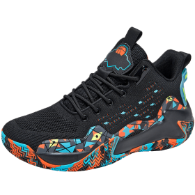 Men's Basketball Shoes Breathable Cushioning Anti-skid Wear-resistant Sneakers Ladies Training Basketball Shoes Large Size (Color: Black orange, size: 37)