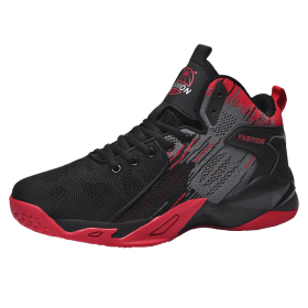 Men's Basketball Shoes Breathable Cushioning Anti-skid Wear-resistant Sneakers Ladies Training Basketball Shoes Large Size (Color: Black red, size: 39)