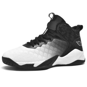 Men's Basketball Shoes Breathable Cushioning Anti-skid Wear-resistant Sneakers Ladies Training Basketball Shoes Large Size (Color: Black and white, size: 45)