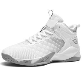 Men's Basketball Shoes Breathable Cushioning Anti-skid Wear-resistant Sneakers Ladies Training Basketball Shoes Large Size (Color: white grey, size: 36)