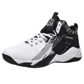 Men's Basketball Shoes Breathable Cushioning Anti-skid Wear-resistant Sneakers Ladies Training Basketball Shoes Large Size (Color: White, size: 45)