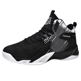 Men's Basketball Shoes Breathable Cushioning Anti-skid Wear-resistant Sneakers Ladies Training Basketball Shoes Large Size (Color: black2, size: 41)