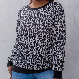 L-4XL Plus Size Long Sleeve T-shirt Top Women 2022 Blouse Modern Fashion Casual Leopard Print Round Neck Loose Streetwear Autumn (Color: Black, size: L)