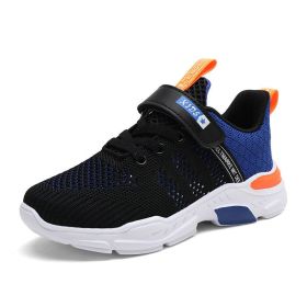 Kids Running Sports Shoes Girls Boys Chunky Sneakers Children Breathable Lightweight Casual Walking Footwear Basketball Trainers (Color: black blue, size: 28)