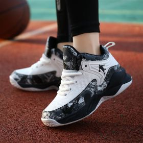 Boys Brand Basketball Shoes for Kids Sneakers Thick Sole Non-slip Children Sports Shoes Child Boy Basket Trainer Shoes 2022 New (Color: White black, size: 37)