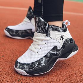 Boys Brand Basketball Shoes for Kids Sneakers Thick Sole Non-slip Children Sports Shoes Child Boy Basket Trainer Shoes 2022 New (Color: mesh White black, size: 39)