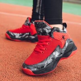 Boys Brand Basketball Shoes for Kids Sneakers Thick Sole Non-slip Children Sports Shoes Child Boy Basket Trainer Shoes 2022 New (Color: mesh red, size: 33)