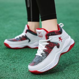 Boys Basketball Shoes All Seasons Newest Kids Sneakers Outdoor Bigger Kids Non-slip Sports Shoes Footwear Shoes Basket Sport (Color: White red, size: 32)