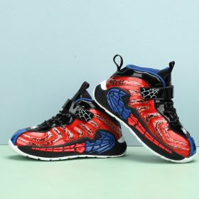2022 New Fashion Kids Basketball Soft Shoes Waterproof Leather Boys Girls Sneakers Magic Buckle Non-slip Children Running Shoes (Color: blue red, size: 30)