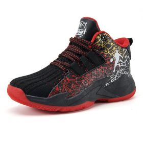 Boys Brand Basketball Shoes Kids Sneakers Thick Sole Non-slip Children Sports Shoes Child Boy Basket Trainer Shoes Girls (Color: Black red, size: 40)