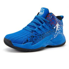 Boys Brand Basketball Shoes Kids Sneakers Thick Sole Non-slip Children Sports Shoes Child Boy Basket Trainer Shoes Girls (Color: Royal blue, size: 33)
