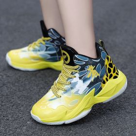 Hot sales children four season casual shoes Boys' sneakers boy Brand High top running Basketball shoes kids 12 13 14 years old (Color: YELLOW, size: 39)