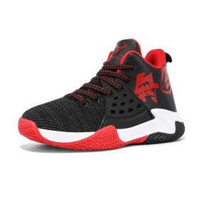 Boys Basketball Shoes Soft Sole Non-slip Breathable Kids Sneakers Children Sport Shoes Outdoor Child Trainers Shoes Basket Boy (Color: Black red, size: 33)