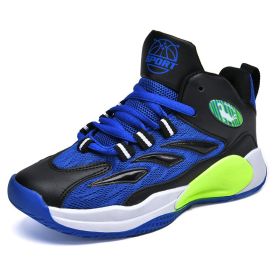 High Quality Boys Basketball Shoes Non-Slip Breathable Top Kids Sneakers Children Sport Shoes Boy Child Trainer Shoe Boots 2022 (Color: Royal blue, size: 34)