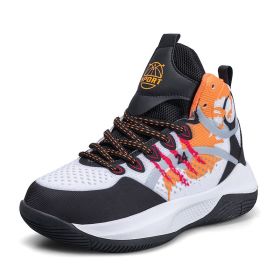 Children Basketball Sports Shoes Spring Autumn Boys High-top Sneakers Shock-Absorbant Grils Basketball Boots Training Sneakers (Color: Red gold yellow, size: 35)