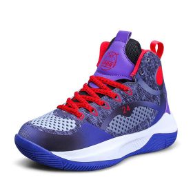 Children Basketball Sports Shoes Spring Autumn Boys High-top Sneakers Shock-Absorbant Grils Basketball Boots Training Sneakers (Color: Blue, size: 38)