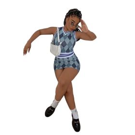 L285239-1 Sexy High Quality Cheap Two Piece Casual Sports Sleeveless Skirt Set (Color: GRAY, size: L)