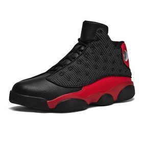 JJ tiger Big size men's basketball shoes Rubber soles ring men's shoes (35-47 Optional) (Color: Black red, size: 40)