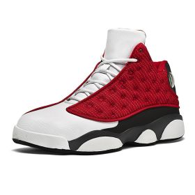 JJ tiger Big size men's basketball shoes Rubber soles ring men's shoes (35-47 Optional) (Color: Grey and red, size: 47)