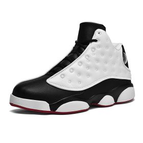 JJ tiger Big size men's basketball shoes Rubber soles ring men's shoes (35-47 Optional) (Color: White and black, size: 46)