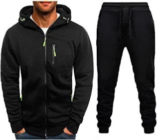 Mens 2 Piece Tracksuit Zipper Cardigan Hoodie Pants Sport Suit Running Jogging Athletic Casual Tracksuit Set (Color: Black1, size: XXL)