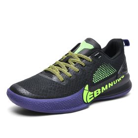 New comfortable breathable sports shoes men's anti-slip wear sports shoes youth professional combat basketball sports shoes (Color: Black green, size: 43)