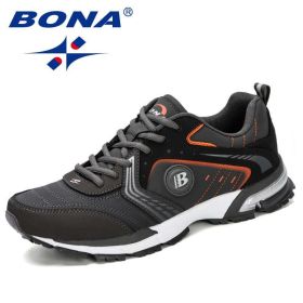 BONA Running Shoes Men Fashion Outdoor Light Breathable Sneakers Man Lace-Up Sports Walking Jogging Shoes Man Comfortable (Color: D grey C grey orange, Shoe Size: 8)
