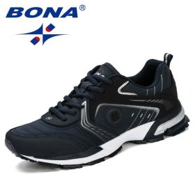 BONA Running Shoes Men Fashion Outdoor Light Breathable Sneakers Man Lace-Up Sports Walking Jogging Shoes Man Comfortable (Color: Deep blue S gray, Shoe Size: 10.5)