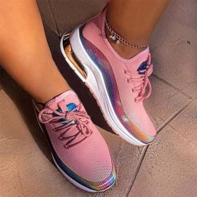 NewFashion Sneakers Mixed Color Ladies Flats Women Casual Vulcanized (Color: Pink, Shoe Size: 6)