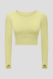 Cut Out Front Crop Yoga Tee (Color: YELLOW, size: 10)