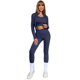 Sleeveless Sports Suit Women (Color: dark blue, size: S)
