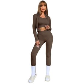 Sleeveless Sports Suit Women (Color: Brown, size: S)
