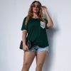 Plus Size L-4XL Women Fashion Tops Short Sleeves T-Shirts Lace Crew Neck Summer Classic Casual Comfortable Breathable Hot Sale