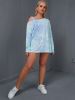 Spring Summer Autumn Plus Size L-4XL Mid-length T-shirt Women Oversize Sexy Tops Home Pajamas Off-shoulder Loose Breathable Blue