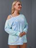 Spring Summer Autumn Plus Size L-4XL Mid-length T-shirt Women Oversize Sexy Tops Home Pajamas Off-shoulder Loose Breathable Blue